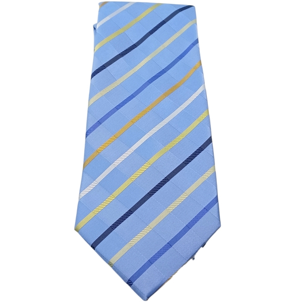 David Taylor Mens Tie Blue Yellow Stripes Wide 60"